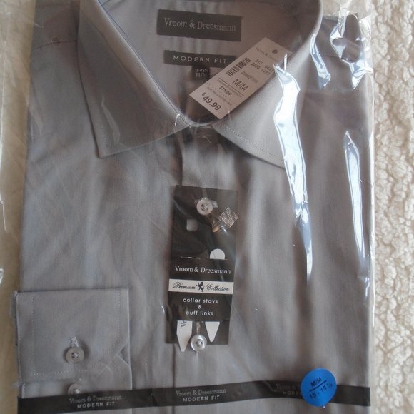 MENS VROOM & DREESMANN MODERN FIT LONG SLEEVE SHIRT SIZE M 15 - 15 1/2 - GRAY - Picture 1 of 2